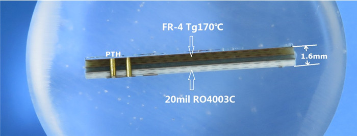 Microsection of 4 Layer Hybrid RO4003C PCB